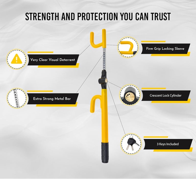 BRAMMH Ultra Secure Car Steering Wheel Lock, No Scratch Dual Locking Hooks, Anti Theft Car Device Wheel Locks for Cars with Adjustable Size, Strong Metal Bars, Anti-Pick Car Lock (Y Shape) - Image 5